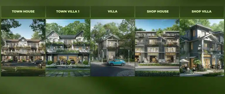 Những loại hình sản phẩm tại dự án Eco Retreat gồm Townhouse, Town Villa, Villa, Shophouse và Shop Villa.