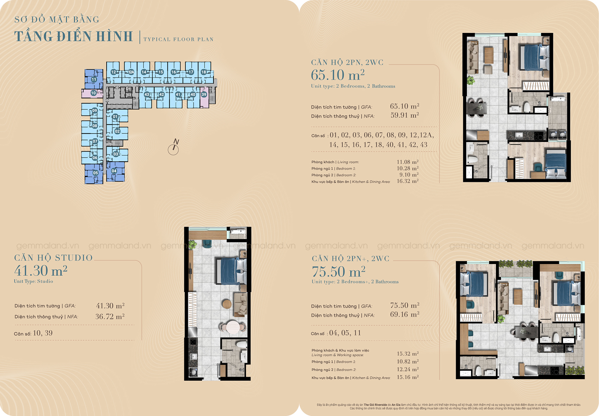 Mặt bằng và thiết kế layout các căn hộ The Gió