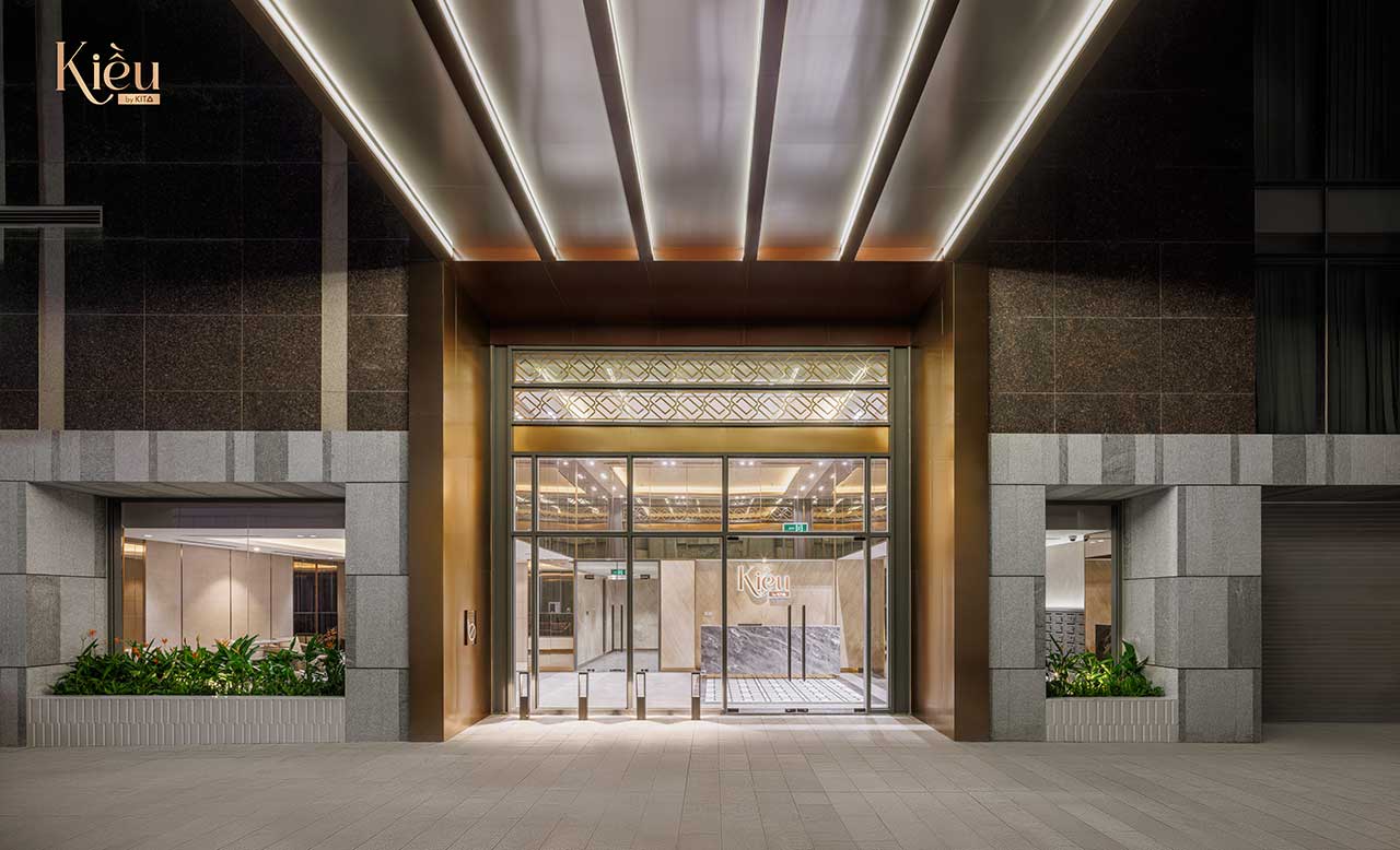 Ảnh thực tế lối vào sang trọng tại dự án căn hộ hạng sang Kiều By Kita