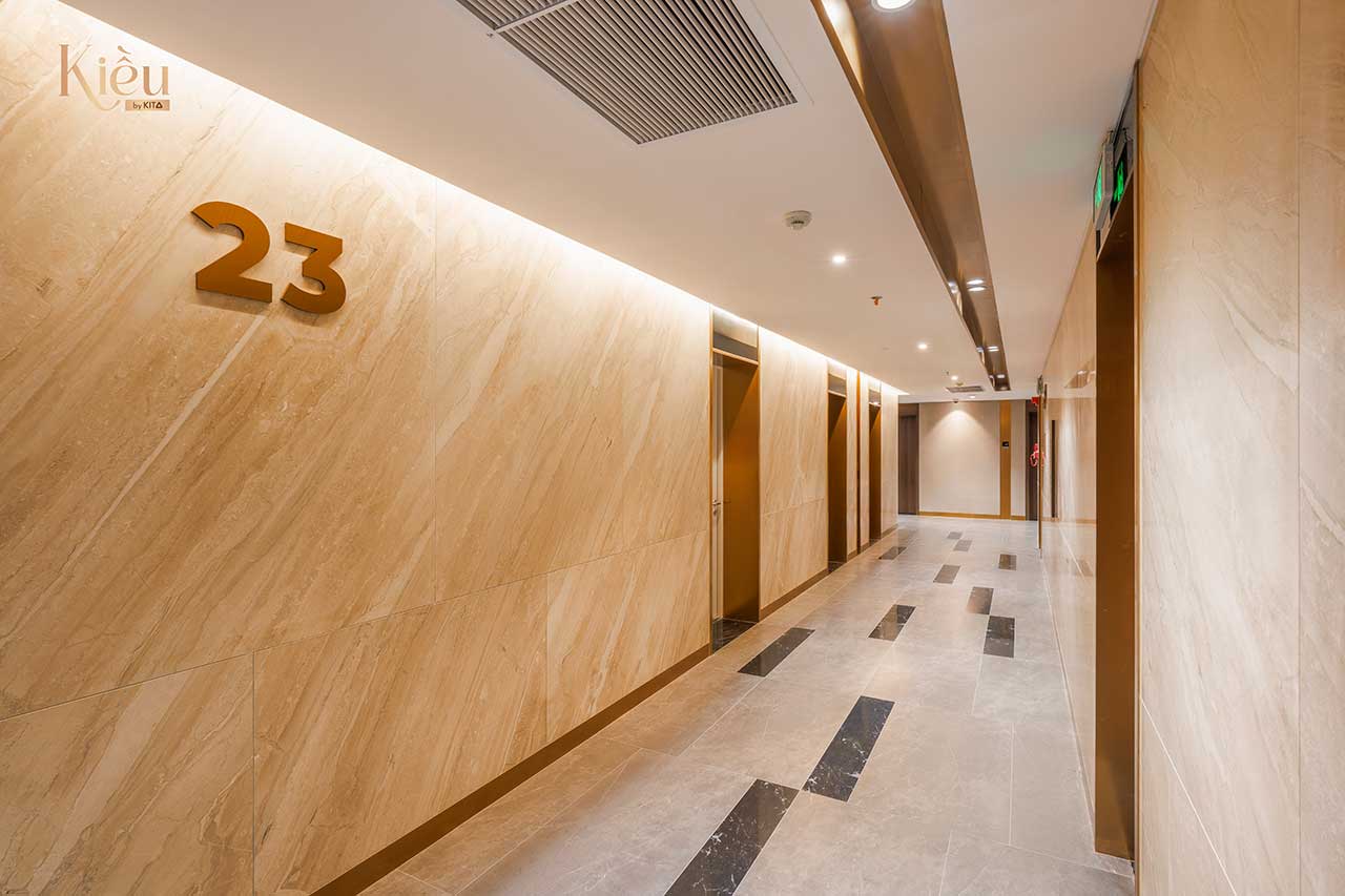 Ảnh thực tế sảnh thang máy riêng tư, an ninh tại tầng 23, dự án Kiều By Kita Quận 5