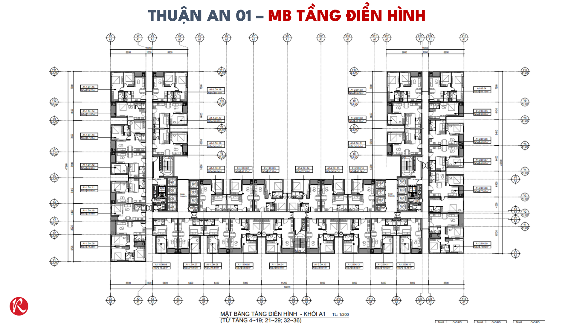 Mặt bằng căn hộ Monrei tầng 4 đến 36